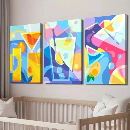 3pcs Colorful Abstract Cocktail Drink & Straw Wall Art Set Canvas Framed 40x60cm - High Quality Print 100% Australian Made Wall Canvas Ready to Hang