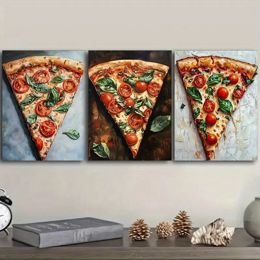 3pcs Tomato flavored pizza Art Painting Metal Print Ready to Hang Art