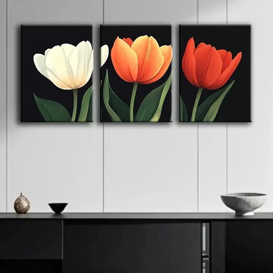 3pcs Three Tulips Luxurious Colorful Perfect Wall Art Set Canvas Framed 40x60cm - High Quality Print 100% Australian Made Wall Canvas Ready to Hang