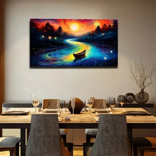 The Charm Small Boat Wall Art Canvas Office Home Room Framed 120x60cm