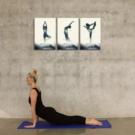 3pcs yoga silhouette painting  Metal Print Ready to Hang Art