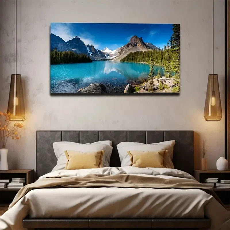 Distant Mountains Suitable Wall Art Canvas Office Home Room Framed 80x45cm