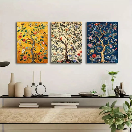 3pcs Tree of Life & Songbirds Canvas Framed 40x60cm - High Quality Print 100% Australian Made Wall Canvas Ready to Hang