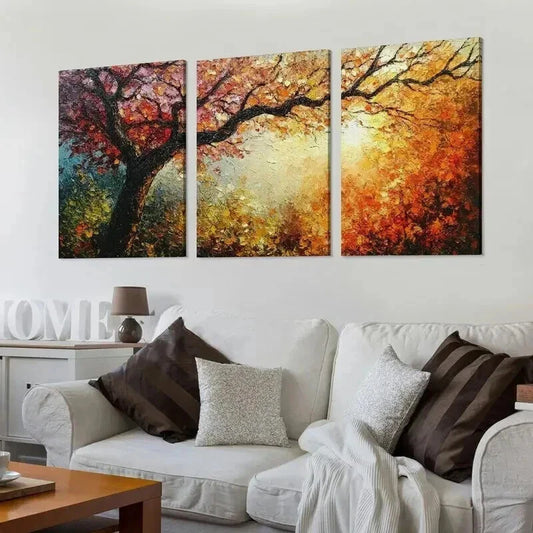 3pcs Dynamic Color Autumn Tree Triptych Wall Art Set Canvas Framed 40x60cm - High Quality Print 100% Australian Made Wall Canvas Ready to Hang
