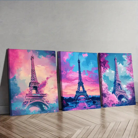 3pcs  Eiffel Tower in Paris Wall Art Set Canvas Framed 40x60cm - High Quality Print 100% Australian Made Wall Canvas Ready to Hang