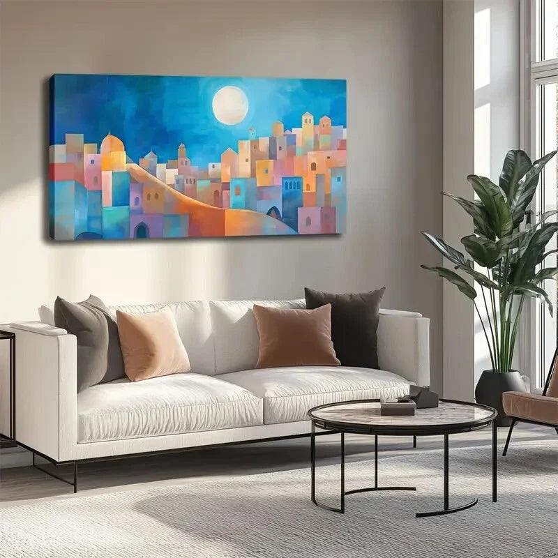 Abstract Geometric Cityscape Wall Art canvas office home room framed 120x60cm