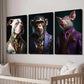 3pcs Bulldog Monkey Pig Wearing Clothes Wall Art Set Canvas Framed 40x60cm - High Quality Print 100% Australian Made Wall Canvas Ready to Hang