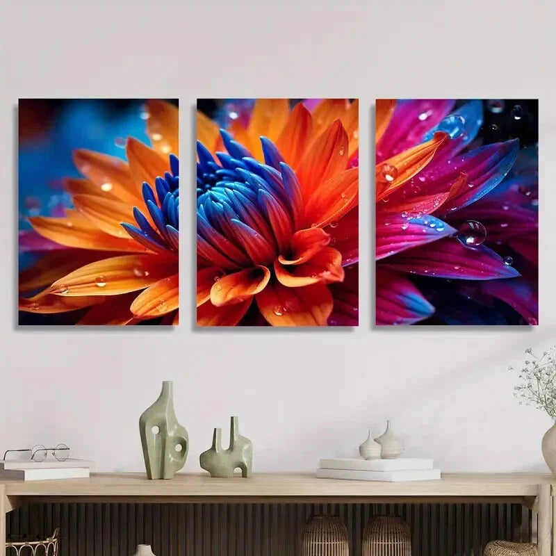 3pcs Modern Plant & Flower Theme Metal Print Ready to Hang Art
