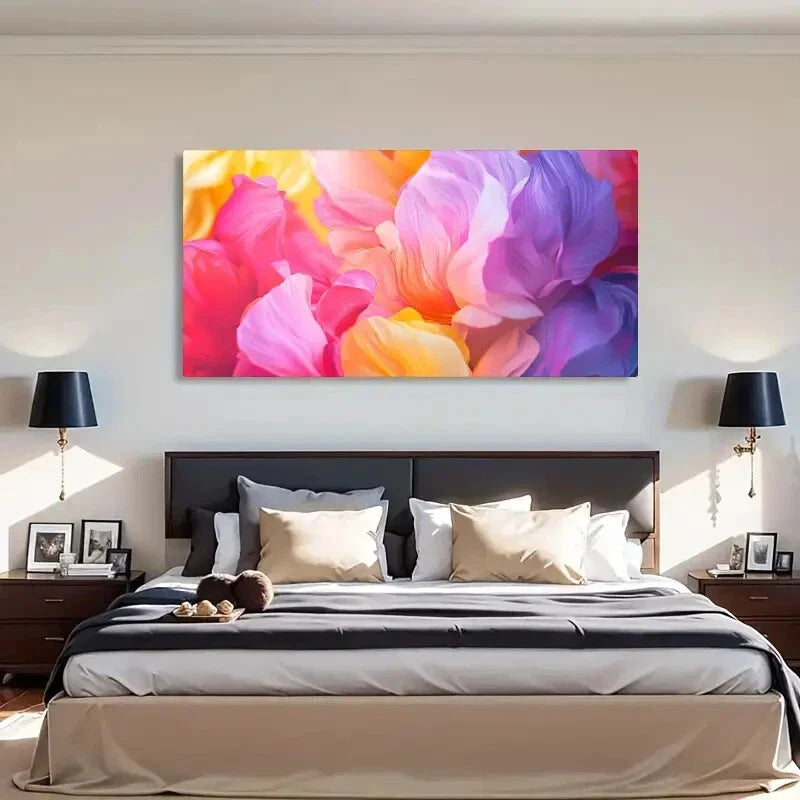 Vibrant Floral Brushstrokes Wall Art Canvas Office Home Room Framed 120x60cm