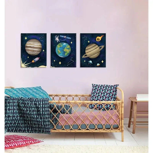 3pcs Abstract Universe & Planets Theme  Metal Print Ready to Hang Art