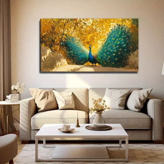Open Nature Peacock Wall Art Canvas Office Home Room Framed 120x60cm