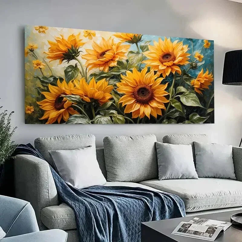 Vibrant Sunflower Flowers Wall Art wall canvas office home room framed 120x60cm