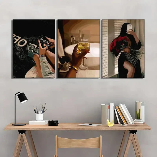3pcs Exquisite Female Portrait African Girl Art Metal Print Ready to Hang Art