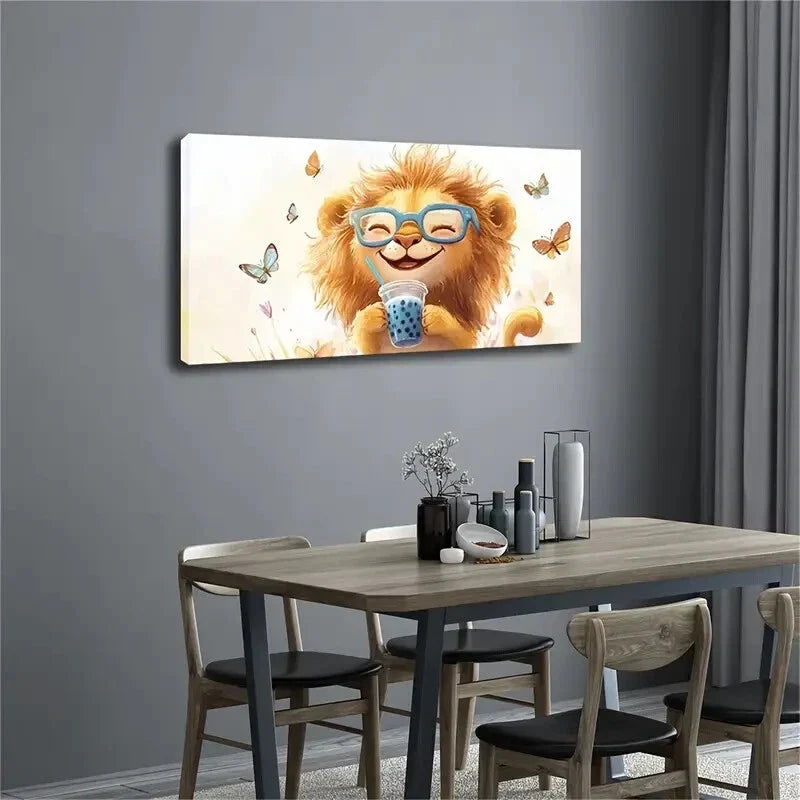 Blue Glasses With Butterflies Wall Art Canvas Office Home Room Framed 120x60cm