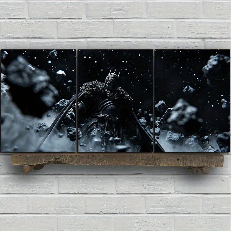 3pcs Knights Wearing Armor Black & White Metal Print Ready to Hang Art