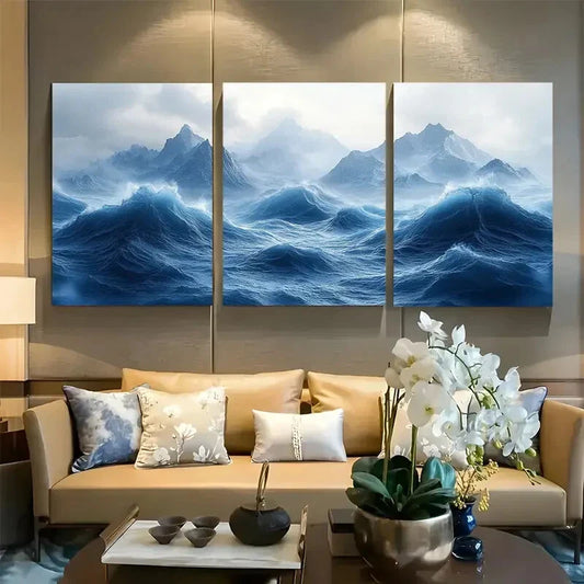 3pcs The Original Mono Wave Design Metal Print Ready to Hang Art