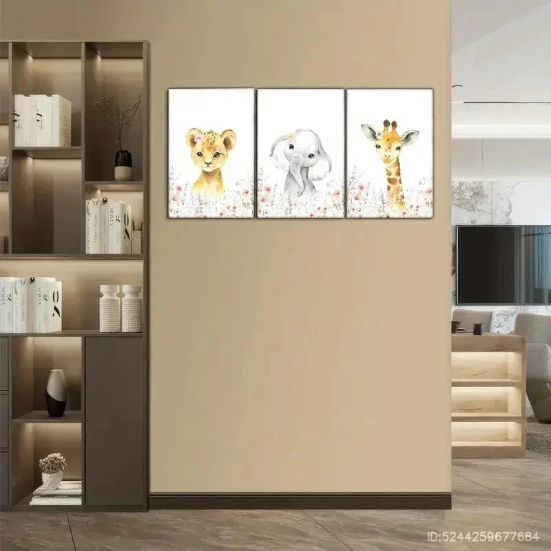 3pcs Leopard Elephant Giraffe Wild Anima Metal Print Ready to Hang Art