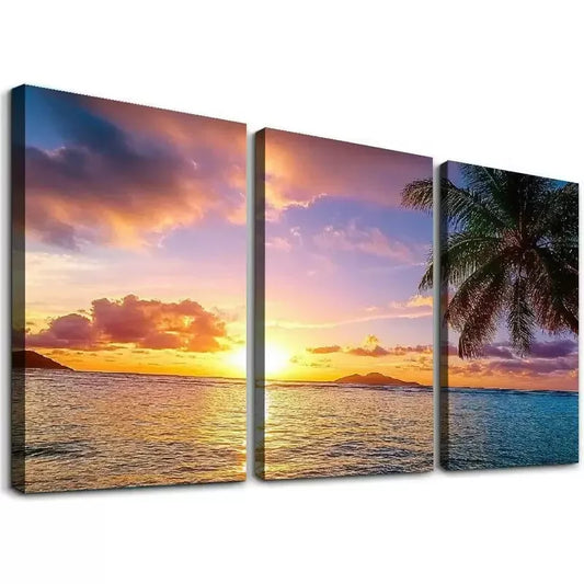 3pcs Modern Simple Seascape Sunset Aesthetic Wall Art Set Canvas Framed 40x60cm - High Quality Print 100% Australian Made Wall Canvas Ready to Hang