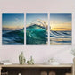 3pcs Sunset Seascape with Dynamic Waves Metal Print Ready to Hang Art