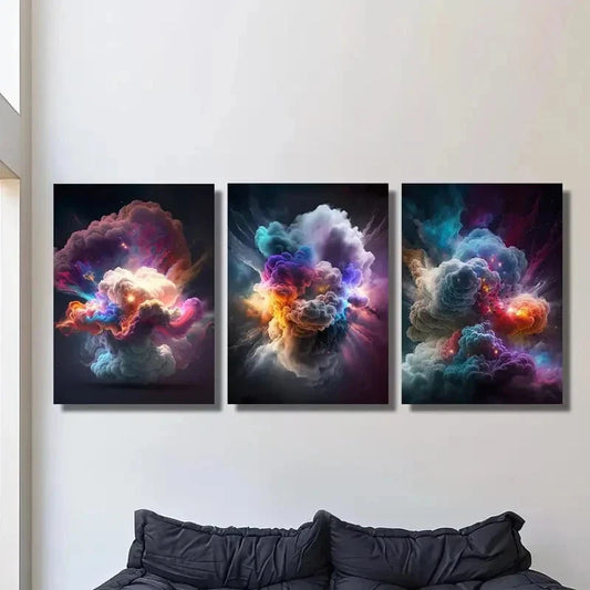 3pcs Abstract Colorful Clouds Explosion Effect Metal Print Ready to Hang Art