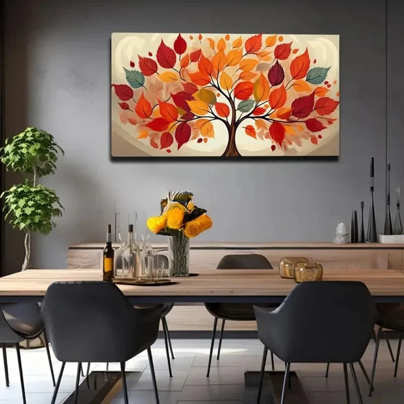 Vibrant Autumn Tree Wall Art Canvas Office Home Room Framed 80x45cm