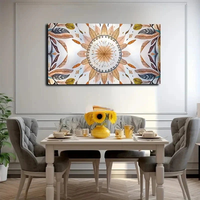 Symmetrical Floral Wall Art Canvas Office Home Room Framed 80x45cm
