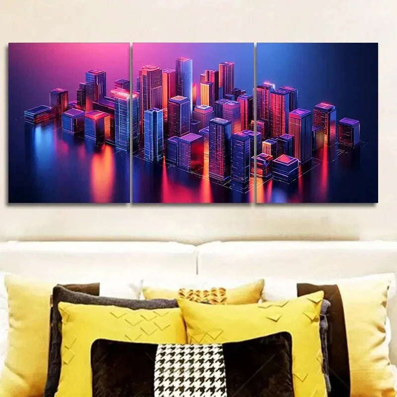 3pcs Modern Vibrant Urban Decor Cityscape Wall Art Set Canvas Framed 40x60cm - High Quality Print 100% Australian Made Wall Canvas Ready to Hang