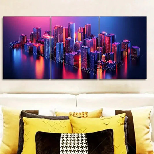 3pcs Modern Vibrant Urban Decor Cityscape Wall Art Set Canvas Framed 40x60cm - High Quality Print 100% Australian Made Wall Canvas Ready to Hang