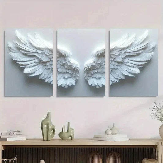 3pcs White Angel Wings Painting Metal Print Ready to Hang Art