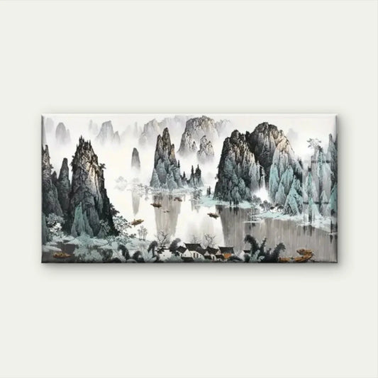Mountains Trees Black White Wall Art Canvas Office Home Room Framed 80x45cm