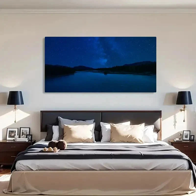 Milky Way Over Mountain Wall Art Canvas Office Home Room Framed 120x60cm