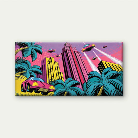 Futuristic Cityscape Wall Art Canvas Office Home Room Framed 80x45cm