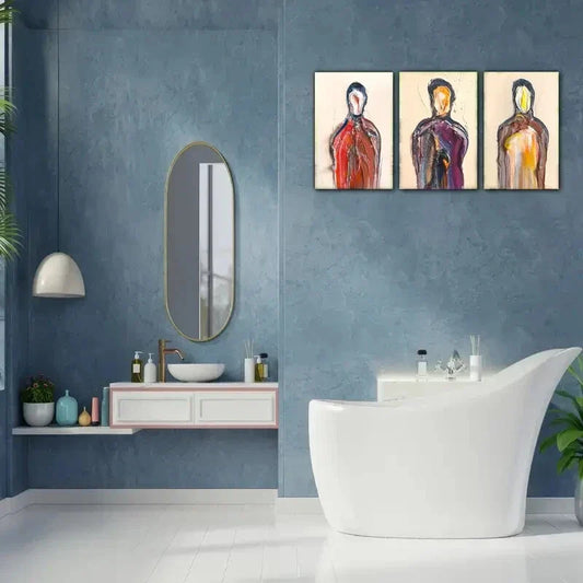 3pcs Surreal Male Figures in Red Purple & Yellow Metal Print Ready to Hang Art