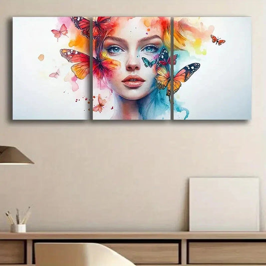 3pcs Butterfly Maiden Beauty Colorful Perfect Wall Art Set Canvas Framed 40x60cm - High Quality Print 100% Australian Made Wall Canvas Ready to Hang
