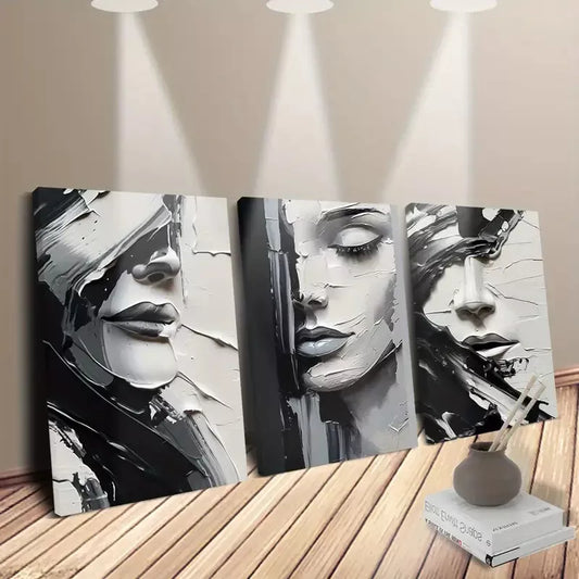 3pcs Abstract Minimalism Black and White Lines Human Face Canvas Framed 40x60cm - High Quality Print 100% Australian Made Wall Canvas Ready to Hang