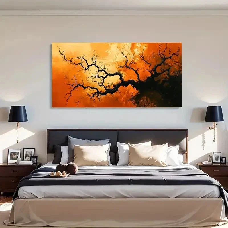 Fiery Orange Black Tree Perfect Wall Art Canvas Office Home Room Framed 120x60cm