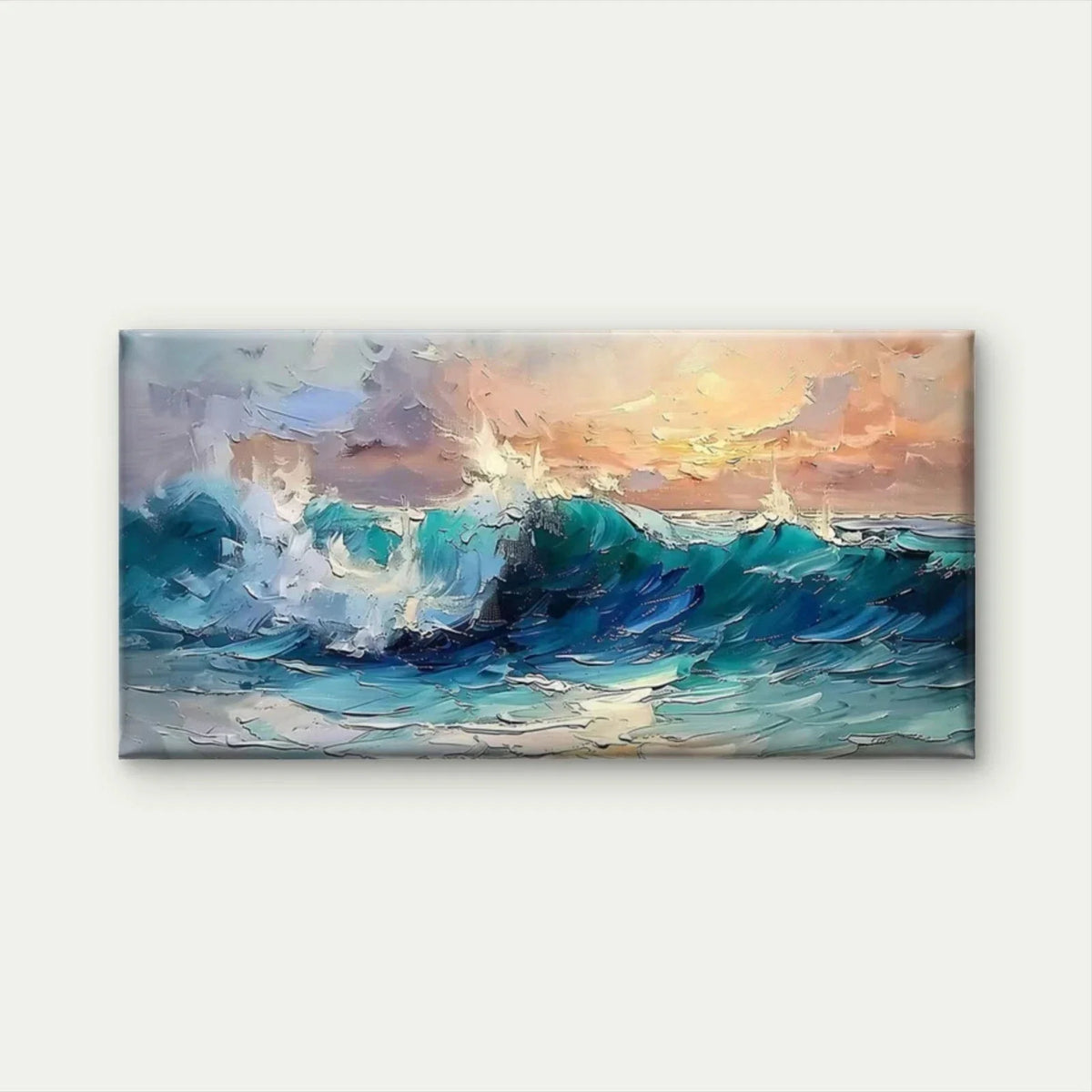 Ocean Wave Sunset Wall Art Canvas Office Home Room Framed 80x45cm