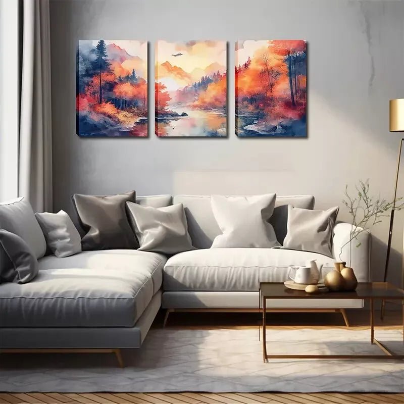3pcs Small Mountain Stream Wall Art Set Canvas Framed 40x60cm - High Quality Print 100% Australian Made Wall Canvas Ready to Hang