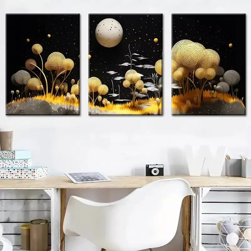 3pcs Simple abstract starry sky forest scenery   Wall Art Set Canvas Framed 40x60cm - High Quality Print 100% Australian Made Wall Canvas Ready to Hang