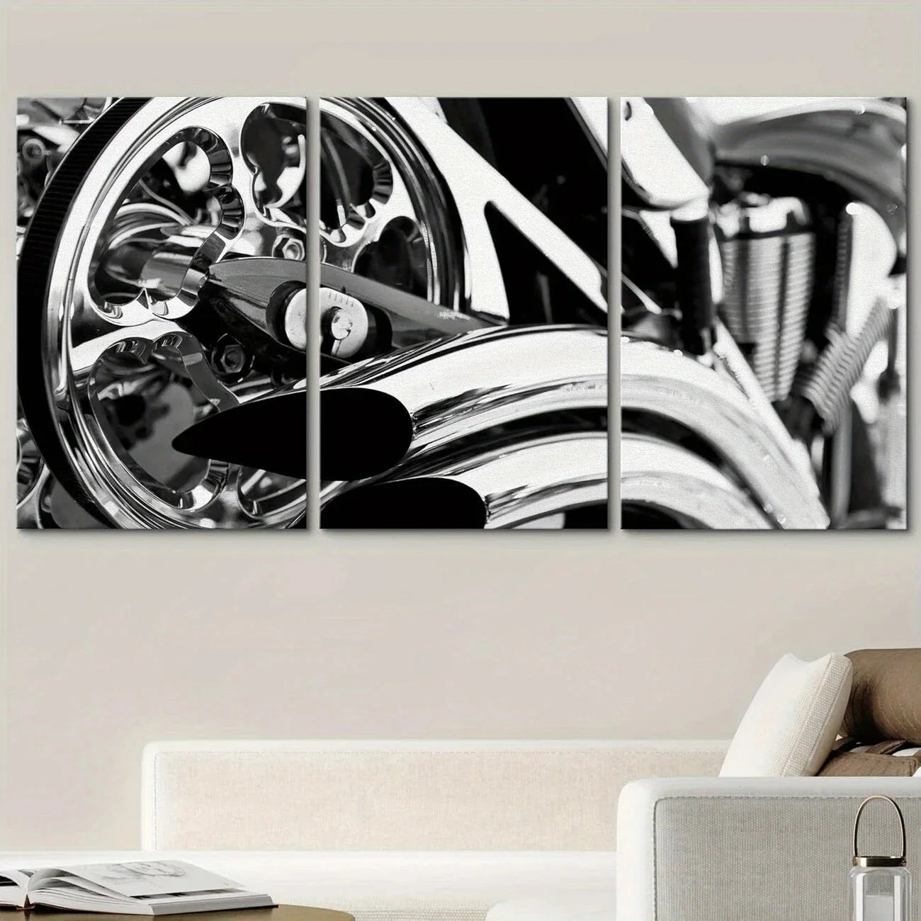 3pcs Black & White Vehicles Motorcycle Metal Print Ready to Hang Art