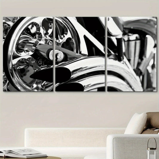 3pcs Black & White Vehicles Motorcycle Metal Print Ready to Hang Art