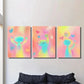 3pcs Cartoon cute pink spaceman, happy  Metal Print Ready to Hang Art