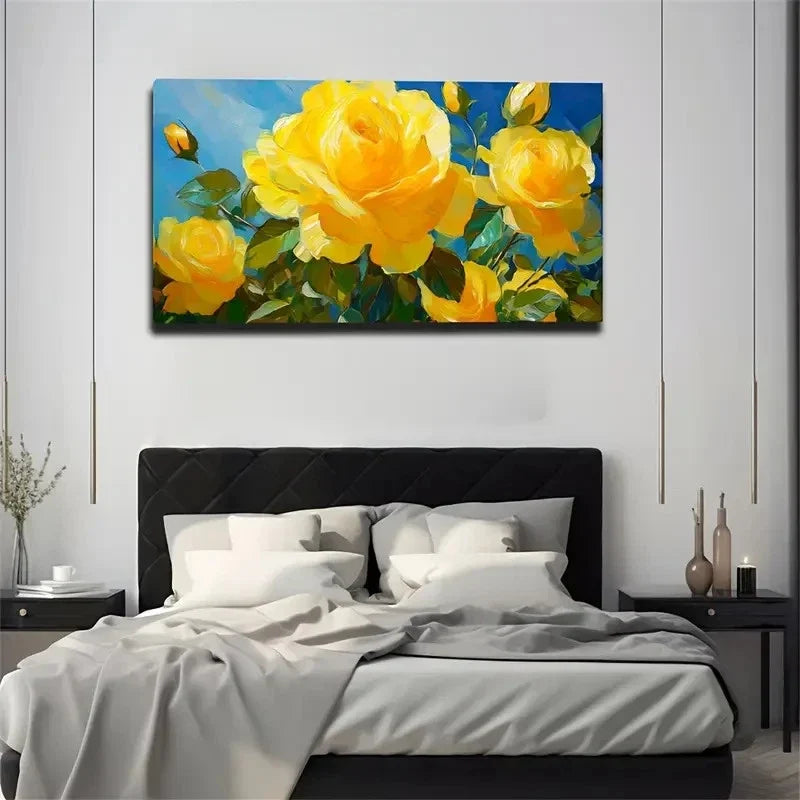 Characteristic Yellow Wall Art Canvas Office Home Room Framed 80x45cm