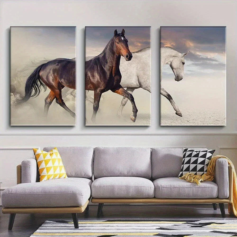 3pcs Beautiful Horse Brown & White Metal Print Ready to Hang Art