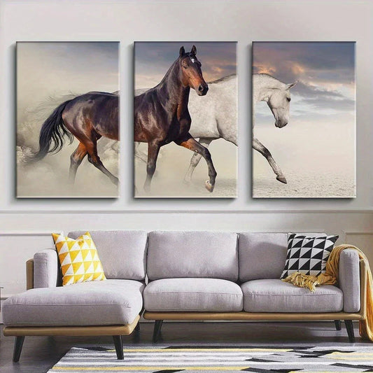 3pcs Beautiful Horse Brown & White Metal Print Ready to Hang Art