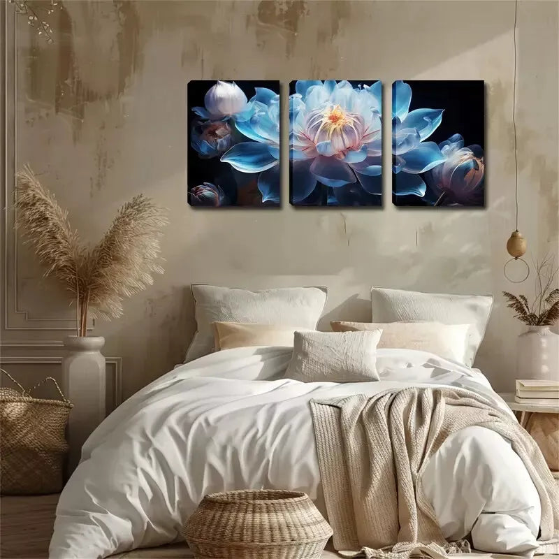 3pcs Exquisite Design Blooming White for Lotus   Wall Art Set Canvas Framed 40x60cm - High Quality Print 100% Australian Made Wall Canvas Ready to Hang