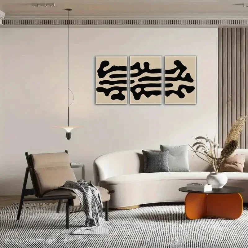 3pcs Black and Beige Neutral Decorative Wall Art Metal Print Ready to Hang Art