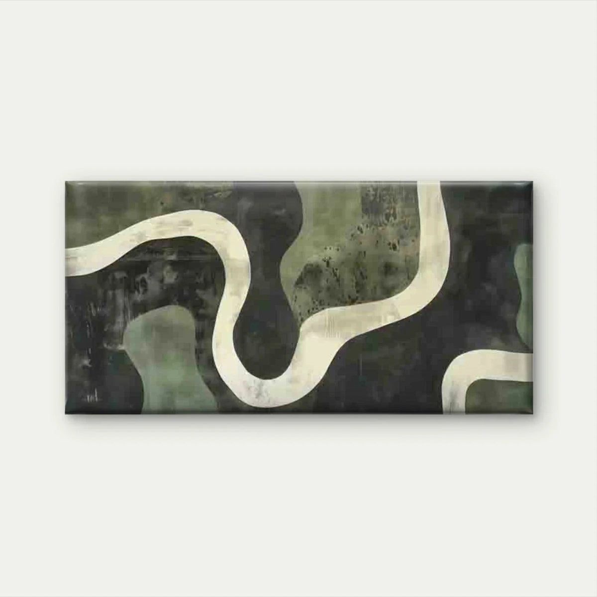Abstract Green Black Curved Lin Wall Art Canvas Office Home Room Framed 120x60cm