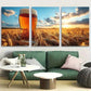 3pcs Glass of Beer In A Wheat Field Design Metal Print Ready to Hang Art