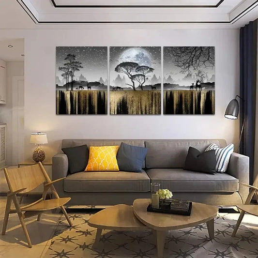 3pcs Black and White Tree & Landscape Metal Print Ready to Hang Art